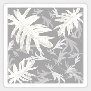 Trio palm leaves white on grey, gray, light-grey, tropical , fall TeePublic Magnet